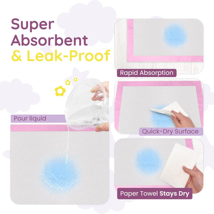 Disposable Changing Pads for Baby (110 Pack) | 13" x 18" Pink Disposable Diaper Changing Pad Liners | Super Absorbent, Leak-Proof | Waterproof, Quick Dry Underpads