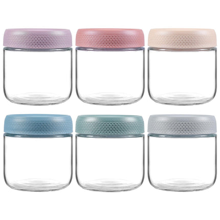 6-pack 16 oz Overnight Oats Containers with Lids, Glass jars with Airtight Lids, Wide mouth Mason Salad jars, Glass Food Storage Containers for Snacks Yogurt Spice Sugar