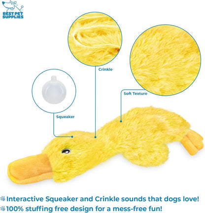 Interactive Squeaky Crinkle Duck Dog Chew Toy, Yellow, Large - photo 3