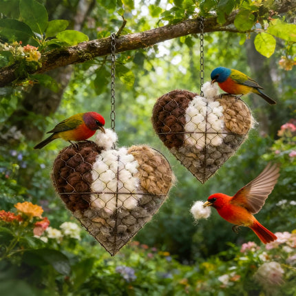 Handmade Fiber Bird Nesting Heart,Birds Nests Material Holder,Tree Shelter for Wild Bird,Hummingbird Houses Nest Boxes Gifts for Outside Garden Art Birdhouse, Birds Lovers