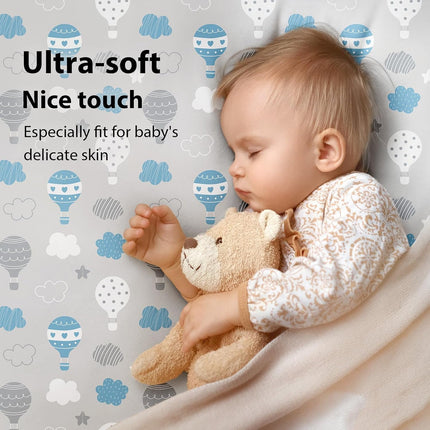 Baby Mini Crib Sheets Boy, Portable 38”x26” Pack and Play Sheets Fitted for Playard and Pack N Play Mattress, 3-Pack Soft Microfiber Blue Cloud Animals