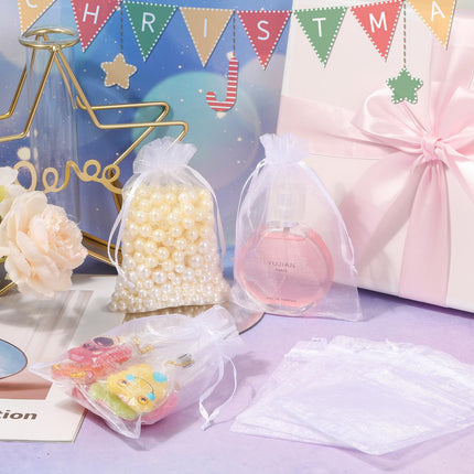 100PCS Sheer Organza Bags, White Wedding Favor Bags with Drawstring, 4x4.72 Jewelry Gift Bags for Party, Jewelry, Christmas, Mother's Day, Festival, Bathroom Soaps, Makeup Organza Favor Bags