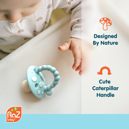 Soft Silicone Infant & Baby 3M+ Teether Toy Massaging Bristles Teething Pacifier - Soothes Sore Gums - Hands-Free & Easy-to-Hold Chompy Teether, BPA Free (RED/Green)