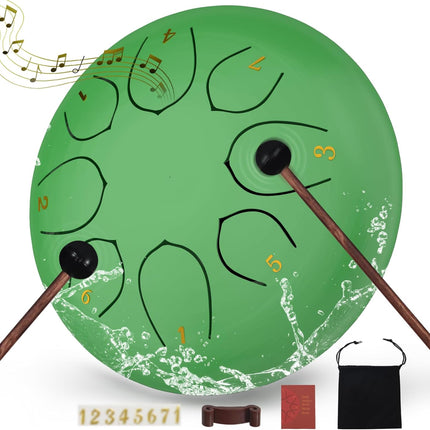 Steel Tongue Drum 6 Inch 8 Note Rain Drum – Outdoor Percussion Instrument with Mallets, Music Book & Soft Carry Pouch – Beginner Handpan Music Gift