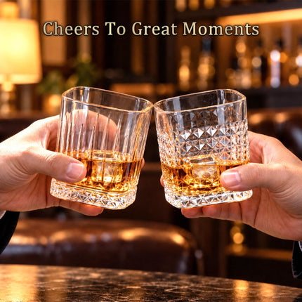 Whiskey Glasses Set of 6, Square Rocks Glasses for Bourbon & Rum Cocktails