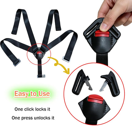 Universal 5 Point Child Seat Chest Harness with Locking Buckle Adjustable Straps Replacement for Child Highchair Stroller Pushchair