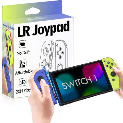 Wireless Switch Controller for OLED Lite, Replacement Remote Controls Compatible Con Switch 1, Anti Drift Hall Effect Joystick, Dual Vibration Rumble, Immersive Sensor, 12 Hours PlayTime, No NFC, Blue and Yellow
