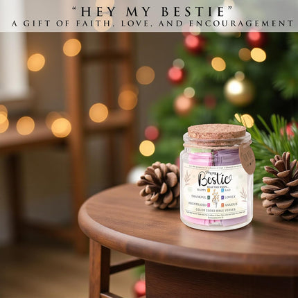 Bestie Bible Verses Jar – Christian Scripture Encouragement Jar, Color Coded Bible Verses, Faith Based Friendship Gift for Women