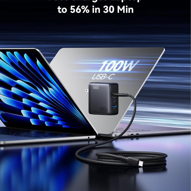 Charger for MacBook Pro, 100W GaN Tech Fast Charging, 3-Port Compact Foldable Charger with USB C Cable - photo 2