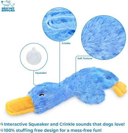 Interactive Squeaky Dog Chew Toy - Blue Crinkle Duck, Large - photo 3