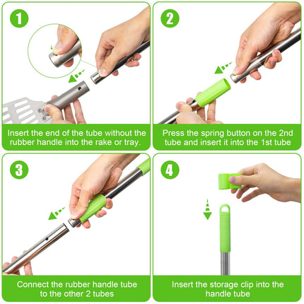 Non-Breakable Pooper Scooper, Dog Pooper Scooper Tray & Rake Set with Adjustable Stainless Steel Long Handle for Large Medium Small Dogs (Green)