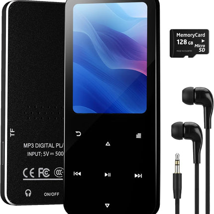144GB MP3 Player, Bluetooth 5.2 Music Player, HiFi Sound Digital Music, Built-in HD Speaker, FM Radio, Voice Recorder, Earphones Included, MP3 Player for Friends, Kids, Students, Seniors (Black)