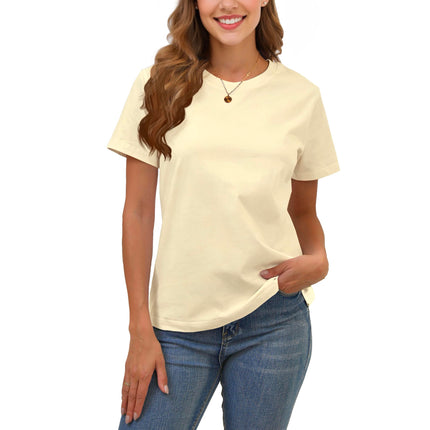 100% Cotton Basic T Shirts for Women Crew Neck Loose Fit Plain Tops