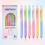 Gel Pens Fine Point: Pen Set 0.7mm Black Ink Retractable 6ct Smooth Writing with Aesthetic Gradient Color Barrel for Journaling Note Taking Silent Click No Smear