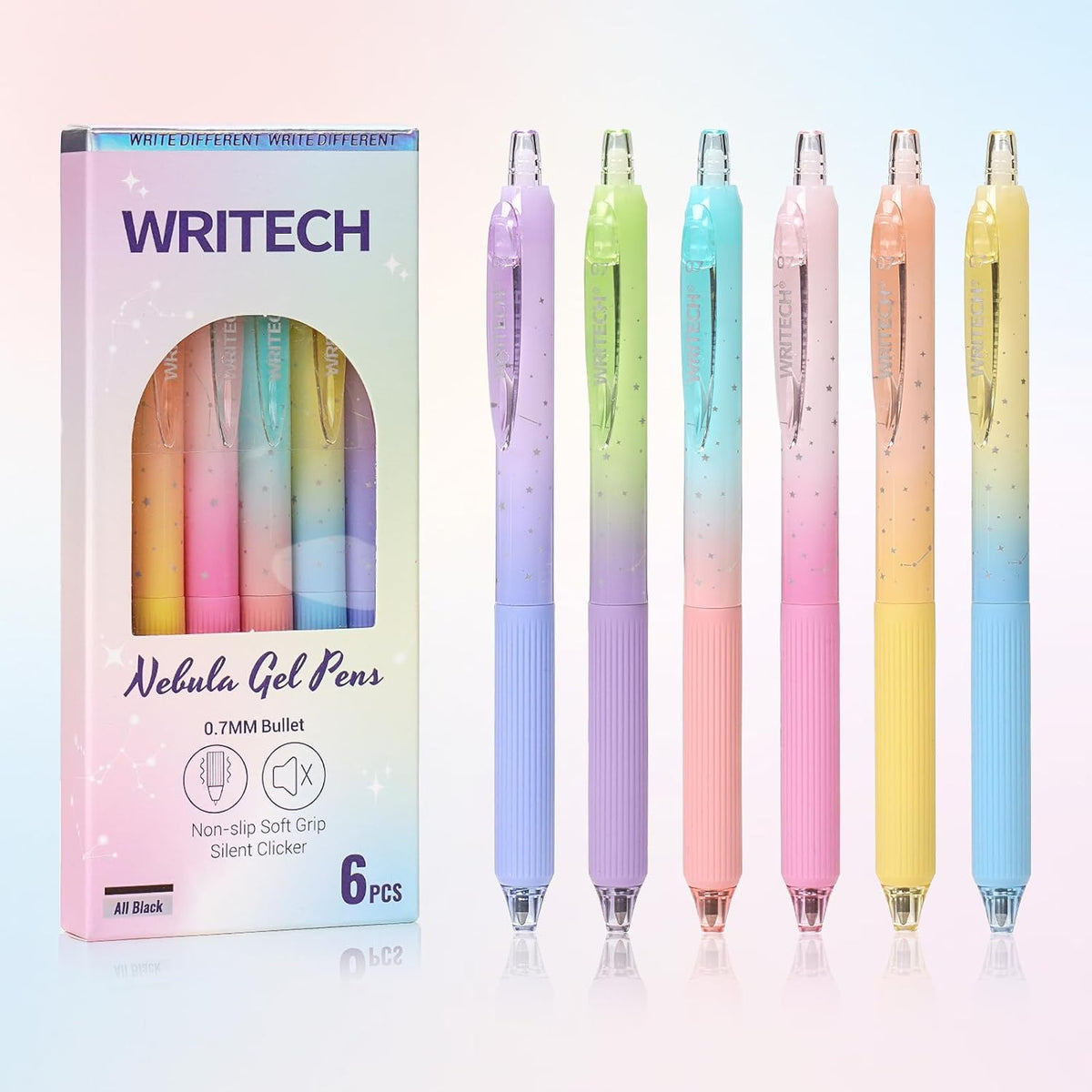 Gel Pens Fine Point: Pen Set 0.7mm Black Ink Retractable 6ct Smooth Writing with Aesthetic Gradient Color Barrel for