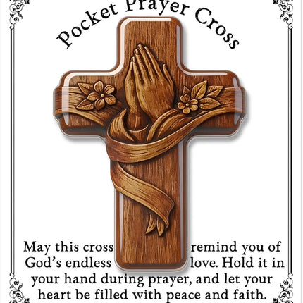 Pocket Prayer Cross, Christian Religious Gift for Women and Men, Acrylic Keepsake, Encouragement Faith Comfort Gift for Baptism, Sympathy, Church, Daily Carry (Brown)