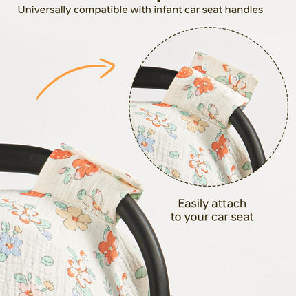 100% Muslin Cotton Car Seat Cover for Baby, Soft Breathable Car Seat Canopy, Universal Infant Carseat Cover Sun Protector, Lightweight Summer Stroller Cover for Boys Girls - Strawberry