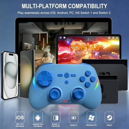 Joso Mobile Gaming Controller, Wireless Game Controller for iPad/Tablet/iPhone/Android/Switch/Switch 2/Lite/OLED/PC, Handheld Gamepad with Hall Effect Joysticks/Triggers/6-Axis Gyro - Blue