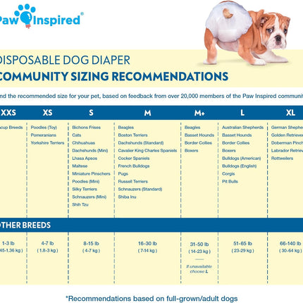 Paw Inspired Disposable Dog Diapers, Female Dog Diapers Ultra Protection, Diapers for Dogs in Heat, Excitable Urination, or Incontinence, XXS 32 Count