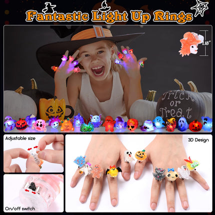 50pcs 3D Halloween Toys Light Up Ring Gifts Halloween Party Favors