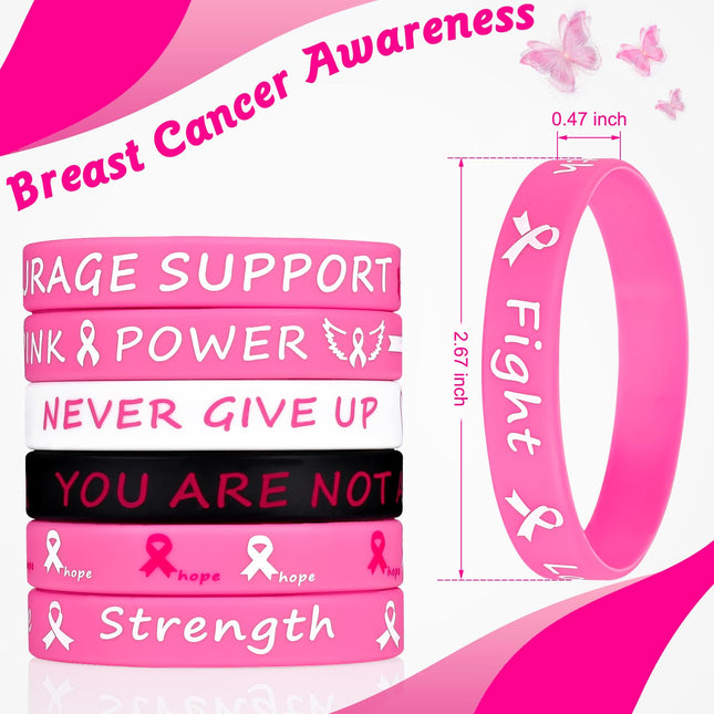 Pink Ribbon Breast Cancer Bracelets 30PCS Rubber Bracelet Party Favors