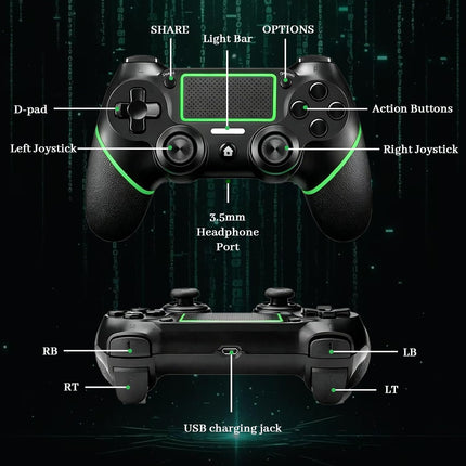 Wireless Controller for Ps4 Controller Compatible with PS4/Slim/Pro/Windows PC,with Touchpad/Vibration/Built-in Speaker&3.5mm Headphone Jack/Six-axis Motion Control/USB-C Charging Cable,Black Green