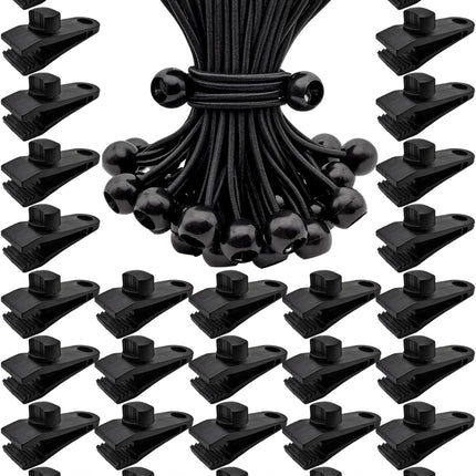 10Pcs Tarp Clips Heavy Duty Lock Grip + 10Pcs Ball Bungee Cords 6”