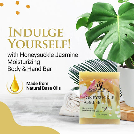 Sunshine & K Handmade Soaps Honeysuckle Jasmine - Body & Hand Soap Bar, Handmade Bath Soap, Moisturizing Bar Soap With Beeswax, Rice Bran Oil, & Natural Base Oils, Soap Bars, 5 oz