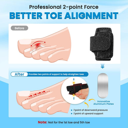 Hammer Toe Straightener - 2Pcs Hammer Toe Corrector for Women & Men - Toe Splints Relief for Hammer, Bent, Curled, Broken Support - Toe Wraps for Standing, Resting, Walking