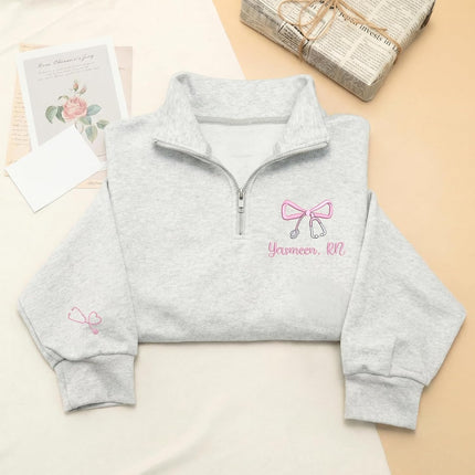Custom Name Nurse Embroidered Quarter-Zip Sweatshirt with Title – RN Gift for Nursing Assistant or Nurse Graduation
