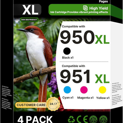 Compatible Ink Cartridges Replacement for HP 950XL 951XL Ink Cartridges High Yield 4-Pack Black Cyan Magenta Yellow for HP OfficeJet Pro 8100 8600 8610 8615 8620 8630 8640 8660 Printers