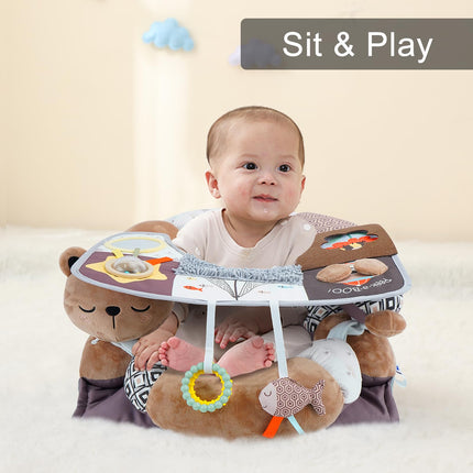 2-in-1 Tummy Time Mat & Seated Support Pillow,Baby Tummy Time Pillow Support for Newborns and Older Babies,with Detachable Support Pillow and Toys Bear