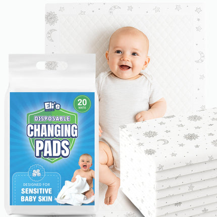 Disposable Baby Changing Pads - Soft, Waterproof & Leakproof Liners Absorbent Underpads - Large Travel Size Diaper Changing Mat for Home, Car, Diaper Bag - (20 Pack, Floral)