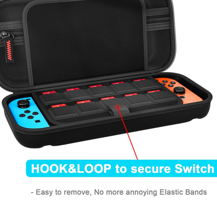 daydayup Switch Carrying Case Compatible with Nintendo Switch/Switch OLED, with 20 Games Cartridges Protective Hard Shell Travel Carrying Pouch for Console & Accessories Playstation Vita Case Black