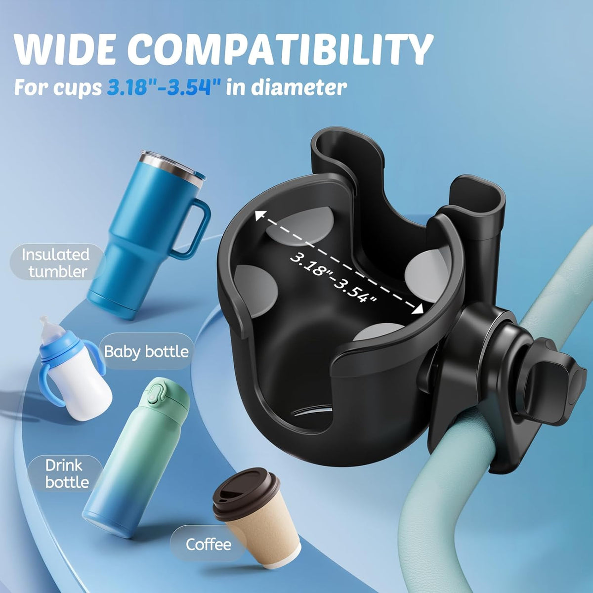 Cup Holder for Walker: Stroller Cup Holder Attachment with Phone Holder, Wheelchair/Stroller Accessories - photo 3
