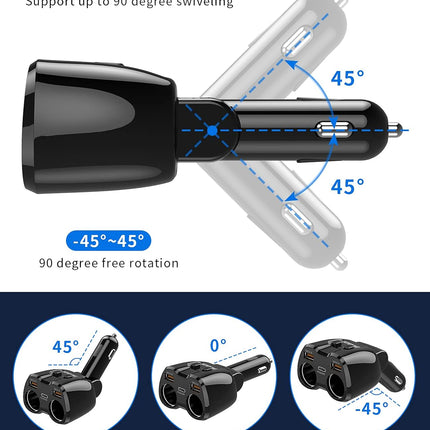 [2026 Upgraded] Cigarette Lighter Splitter, SUPERONE 180W 2-Socket Cigarette Lighter Adapter with Dual QC3.0 and 20W PD USB C Car Charger Splitter for GPS/Dash Cam/Laptop/iPad/iPhone 17/16/15/14/13/12
