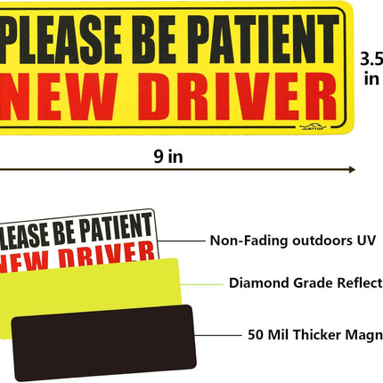 JUSTTOP New Driver Magnet for Car, Please Be Patient Student Driver, 3Pcs New Driver Magnet Safety Warning Magnetic Reflective Rookie Driver Bumper Sticker,Car Exterior Accessories