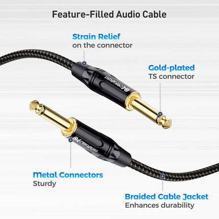 Cable Matters 2-Pack Braided 1/4 Inch TS to TS Electric Guitar Cable - 3ft, Guitar Cord/GuitarAmp Cord/Instrument Cable for ElectricGuitar, Mandolin, Bass AMP, Keyboard, Mixer, Equalizer