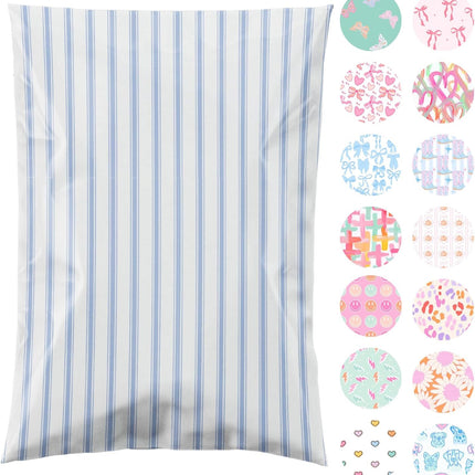 Pretty Package Store 10x13 Designer Poly Mailer 100 Pack Heavy Duty Waterproof Self Seal Shipping Bags for Small Business Large Mailing Envelopes Bulk Tear Resistant Packaging Blue Stripes