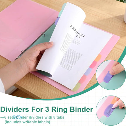 6 Sets of 48Pcs Binder Dividers with Tabs, 8 Tab Dividers for 3 Ring Binder - Waterproof Plastic Notebook Dividers for Office, School(8.5 × 11 Inch)