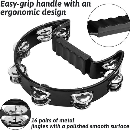 13 Pcs Black Tambourine Set,Double Row Metal Jingles,Foot Tambourine,Egg Shakers,Wrist Bells,Maracas,Rhythm Sticks,Musical Percussion Instrument Set for Church,KTV and Parties