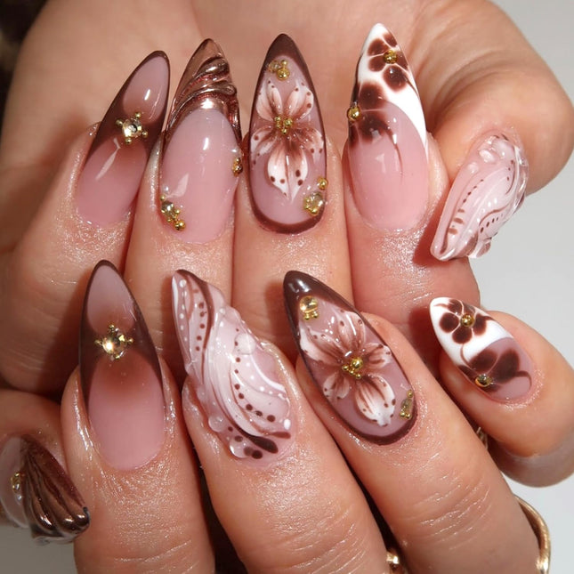 24-Piece Brown French Tip Almond Press-On Nails