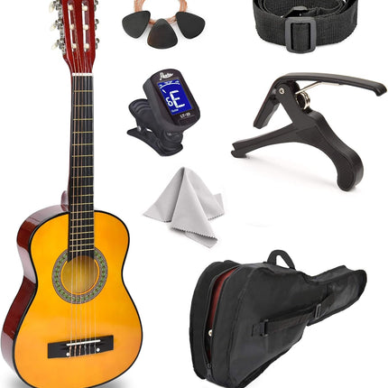 30" Left Handed Wood Guitar with Case and Accessories for Kids/Girls/Boys/Teens/Beginners (30", Black)