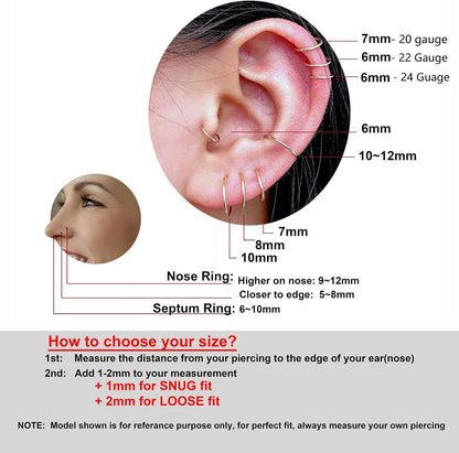 Small Gold or Sterling Silver Huggie Hoop Earrings for Women Cartilage Nose Helix Tragus