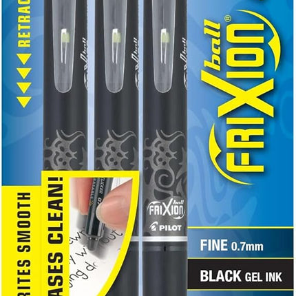 Erasable Pens, Refillable & Retractable Gel Ink Pens, Fine Point 0.7 mm, Black Ink, 3-Pack - Ideal for School, Journaling, & Office Writing