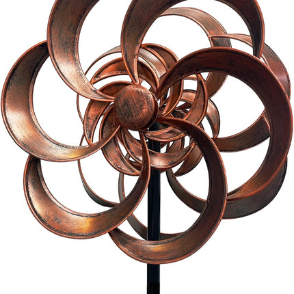 63" Metal Wind Spinner Outdoor, Double-Sided Kinetic Yard Spinner, Smooth Spinning Garden Decor, Stable 5-Prong Stake, Copper Yard Art for Lawn & Patio