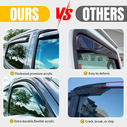 in-Channel Rain Guards for 2014-2018 Chevy Silverado 1500/ GMC Sierra 1500 Double Cab, Window Visor Shields Vent Deflector Shade Wind Dark Smoke for 15-19 Silverado/Sierra 2500 3500, Tape-On, 4PCS