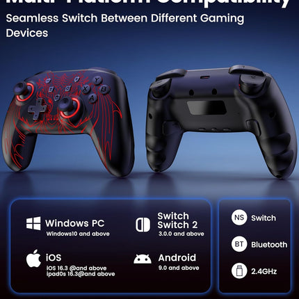 ELISWEEN Wireless Gaming Controller with Charging Dock for PC| Hall Effect Joystick & 1000Hz Polling | Programmable Back Buttons, RGB, Turbo, Gyro | Compatible with Switch/Switch 2, Android, iOS