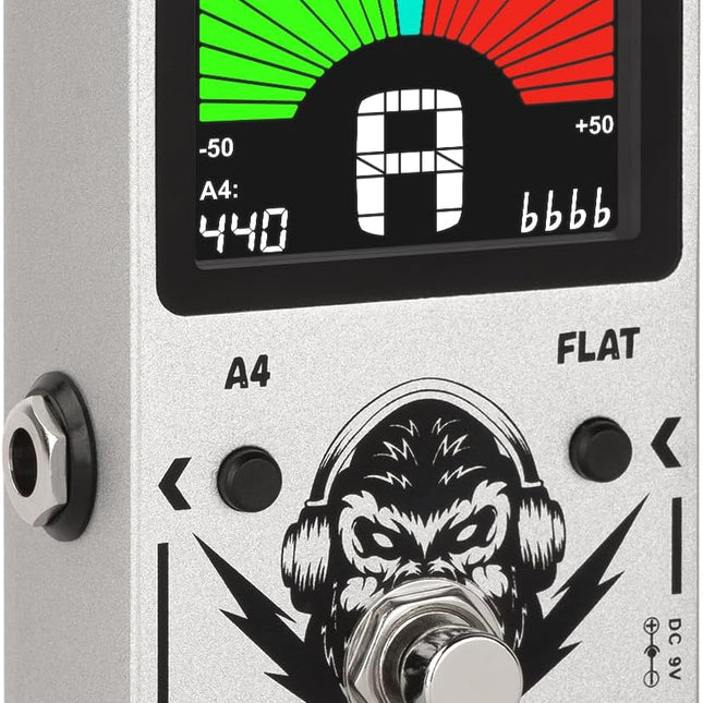 Tuner Pedal, Silver, Compact with Large Color Screen - Precision Chromatic Drop Tuning, 430-450Hz A4, True Bypass for Electric Guitar & Bass