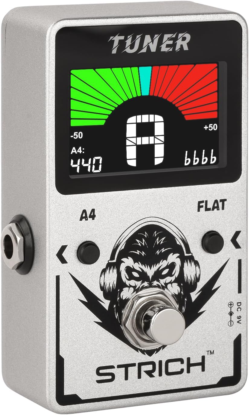 Tuner Pedal, Silver, Compact with Large Color Screen - Precision Chromatic Drop Tuning, 430-450Hz A4, True Bypass for